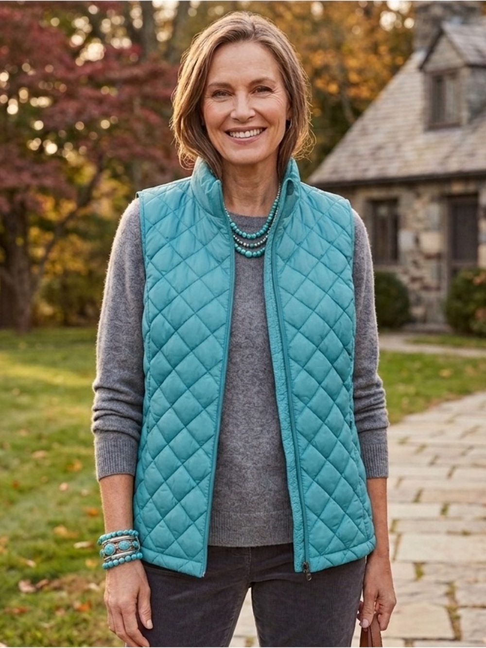 J. Jill NWOT Down Puffer Vest Quilted Full Zip Blue Topaz Nylon Women's XL